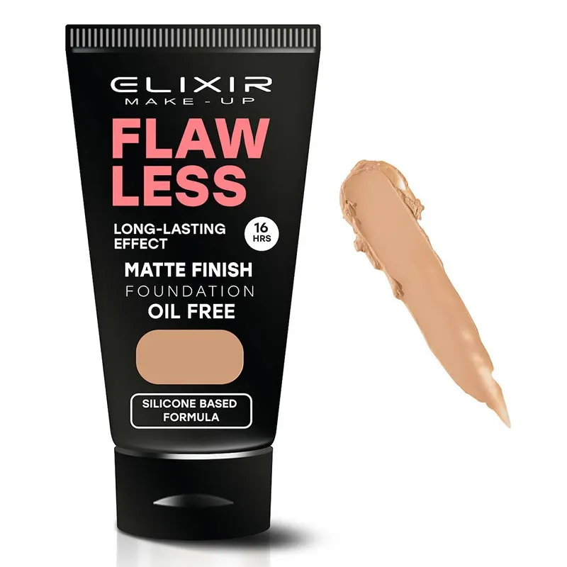 elixir flaw less matte finish foundation 361 toffe caramel 30ml make up matte