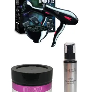 ID Italian Professional Hair Dryer & Infinity Care hair botox mask 250ml & Silk and Keratin Serum 100ml (Reconstruction Bundle)