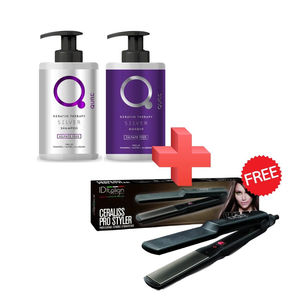 Qure Keratin Silver Therapy Bundle Id Italian Ceraliss Pro Straightener