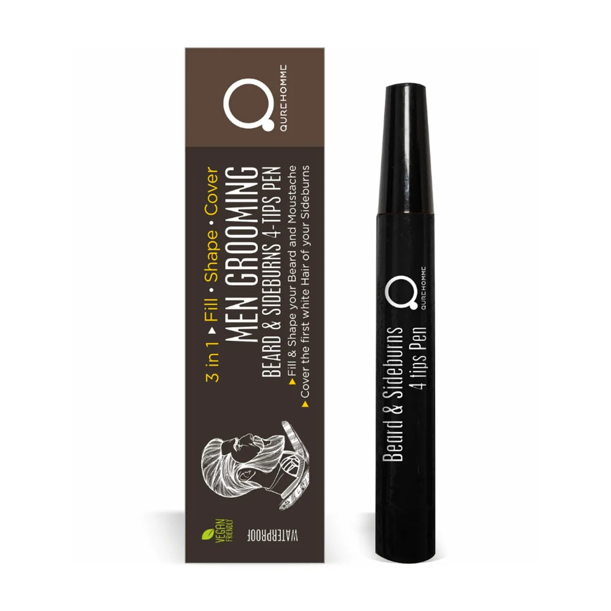 Men Grooming Beard and Sideburns 4 tips Pen Black 5g- Μαύρο Πενάκι κάλυψης - γεμίσματος γενειάδας και φαβορίτας από την Qure - Image 1