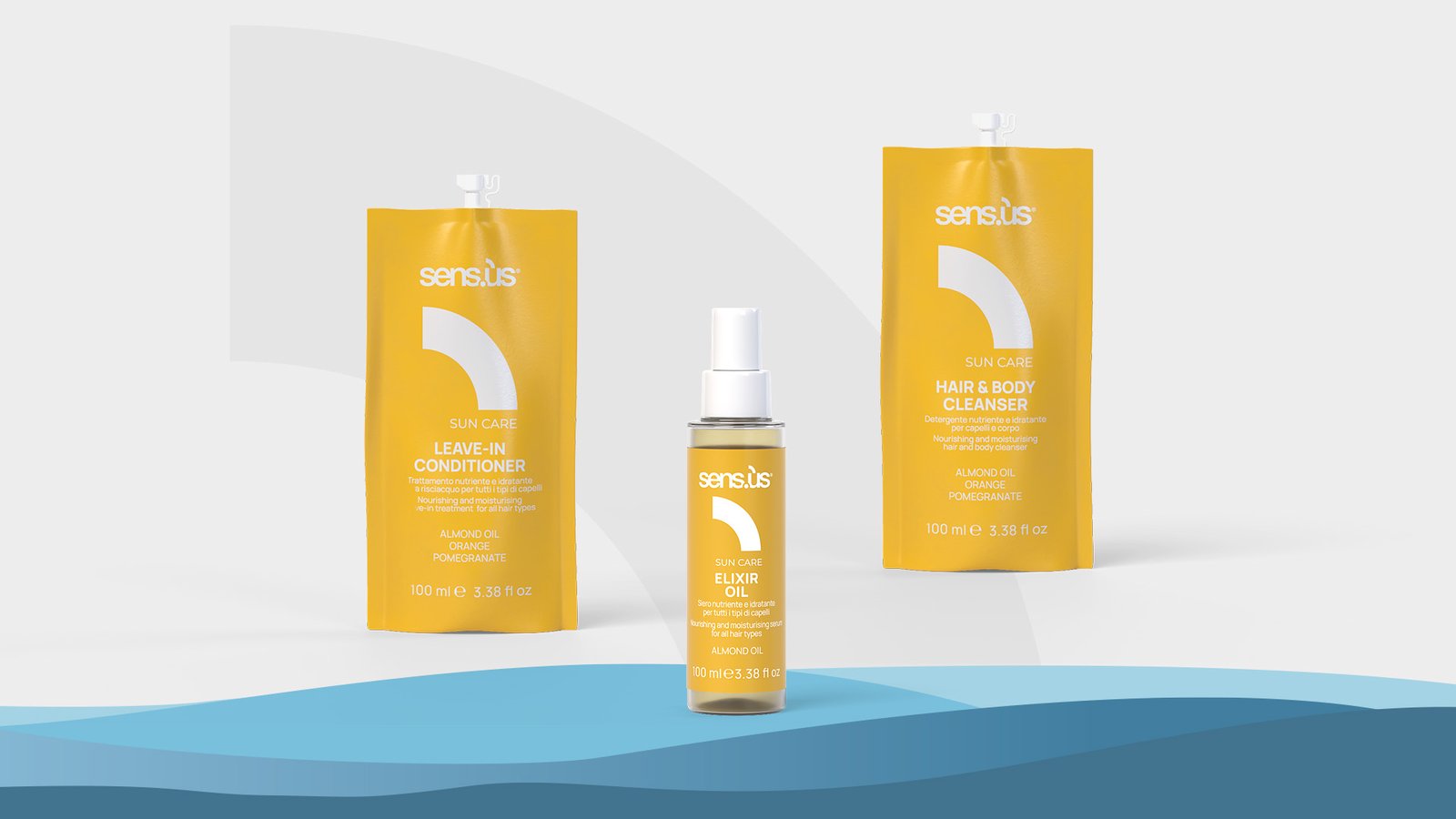 Sun care travel kit ✈️ by Sensus - Σαμπουάν για μαλλιά και σώμα , Leave In Conditioner και Έλαιο Προστασίας και Ενυδάτωσης σε συσκευασίες ταξιδίου των 100ml