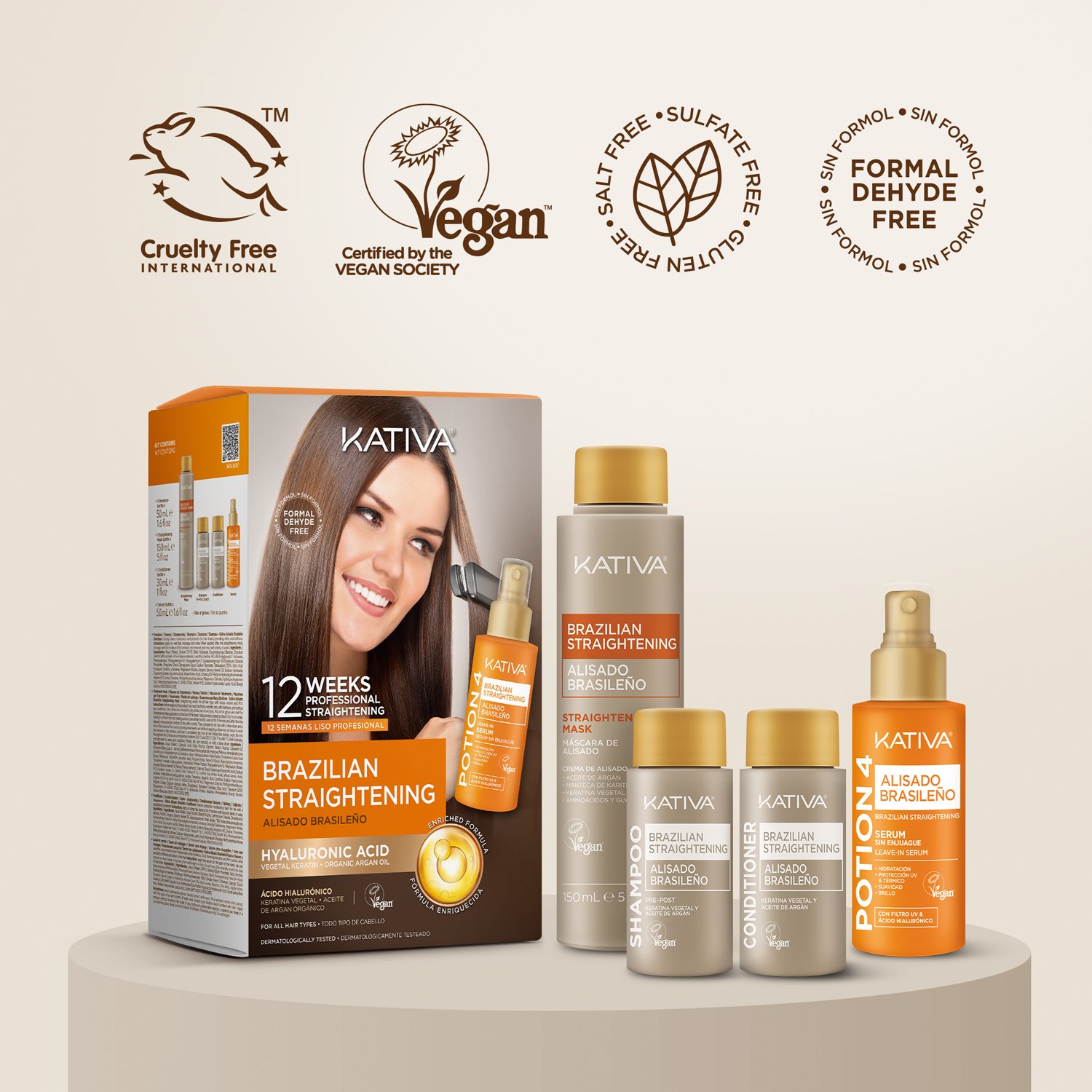 Kativa Alisado Brasileno Kit with Potion 4 Contents - Keratin Treatment Products