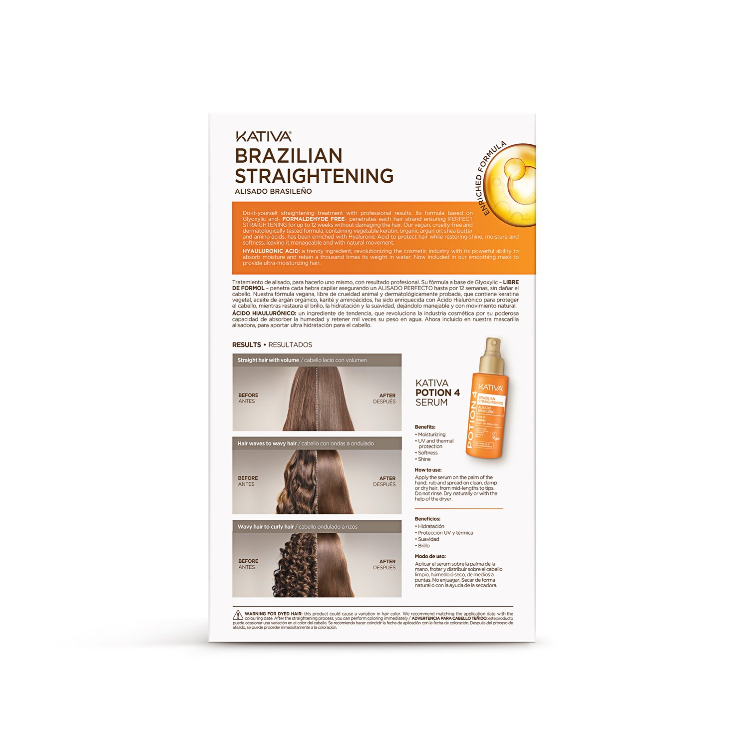 Kativa Brazilian Straightening Kit with Potion 4 - Back View and Ingredients