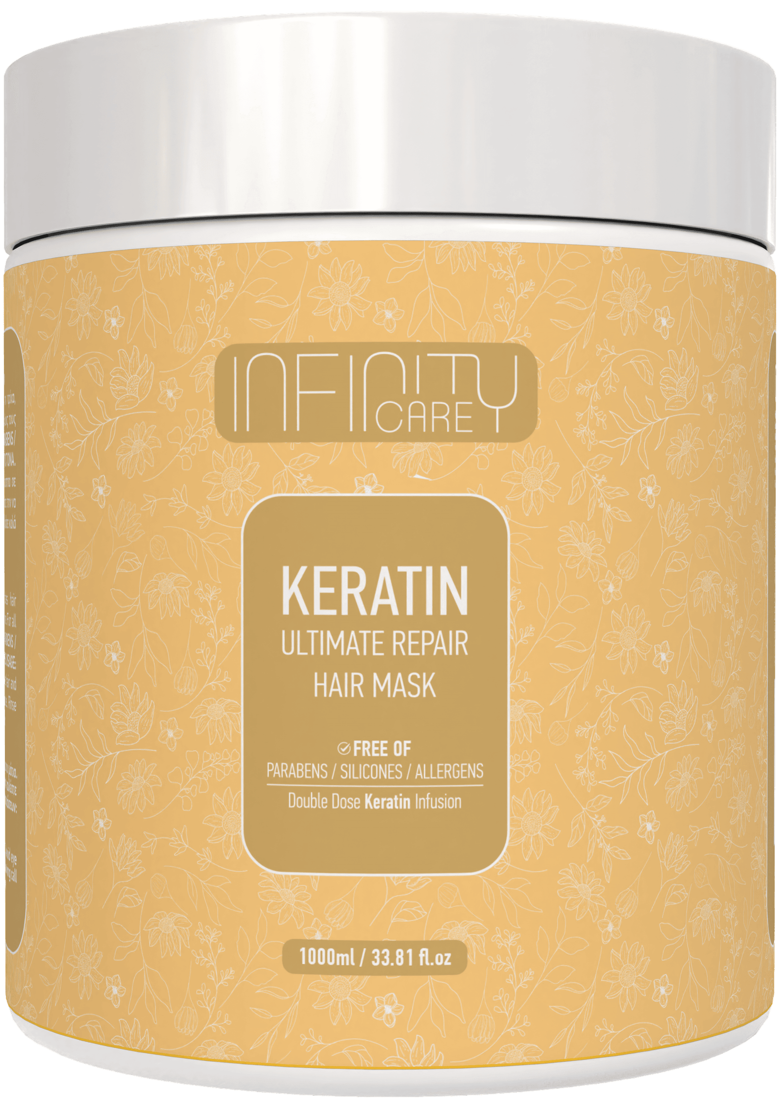 4K x 4K Transparent Background Mockup- Infinity Care Keratin Ultimate Repair Hair Mask 1000ml