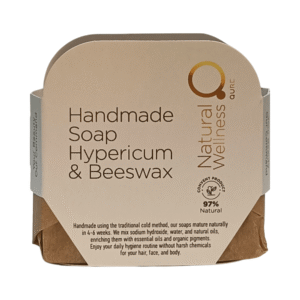 Handmade Soap Hypericum & Beeswax 90-110g - Χειροποίητο Σαπούνι με Υπερικό και Μελισσοκέρι 1Handmade Soap Hypericum & Beeswax 90-110g - Χειροποίητο Σαπούνι με Υπερικό και Μελισσοκέρι 2Front view of Handmade Soap with Zeolite and Bentonite 90-110g for deep skin cleansing and detoxification