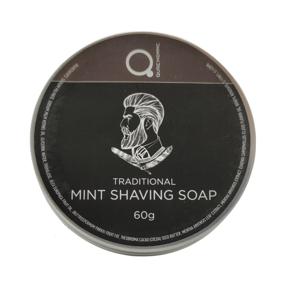 5213007287571 Mint Shaving Soap 60g by MrQMint Shaving SoapMint Shaving Soap 60gflat lay composition shaving objects
